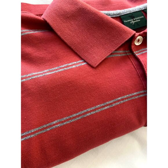 Vintage Fairway & Greene Polo Golf Shirt Mens LARGE Striped Red Cotton - Picture 15 of 15
